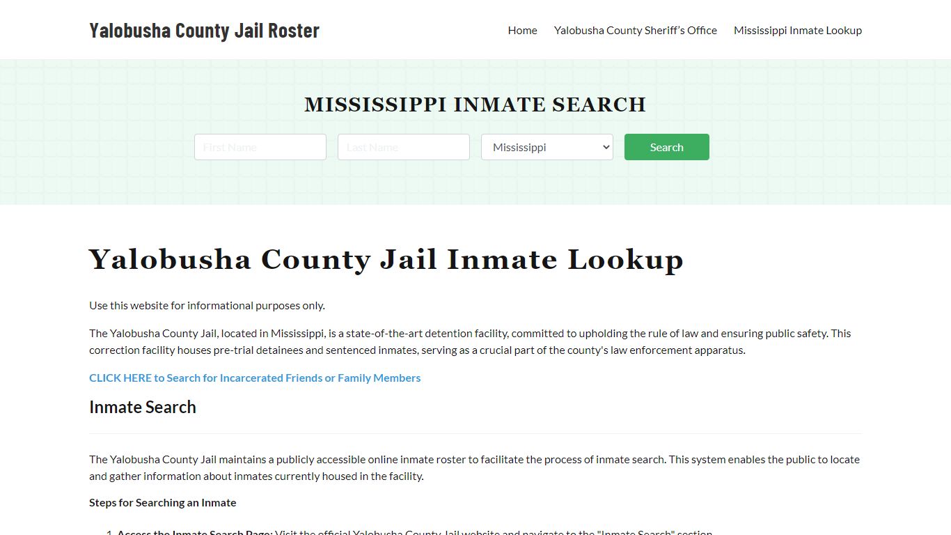 Yalobusha County Jail Roster Lookup, MS, Inmate Search