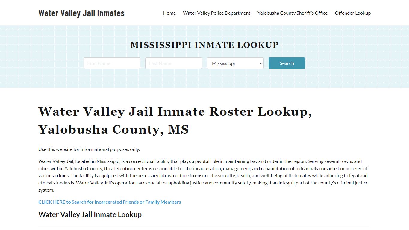 Water Valley Jail Inmate Roster, Yalobusha County, MS, Offender Search